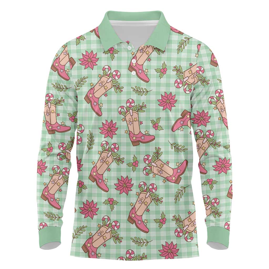 Green Paniolo Palaka Hawaiian Cowgirl Christmas Long Sleeve Polo Shirt LT9 Green - Polynesian Pride
