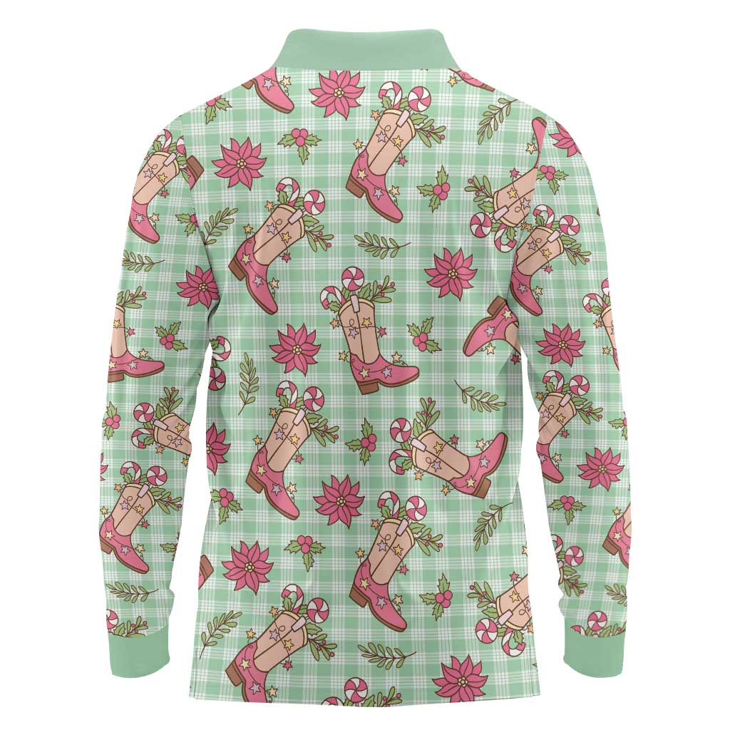 Green Paniolo Palaka Hawaiian Cowgirl Christmas Long Sleeve Polo Shirt LT9 - Polynesian Pride