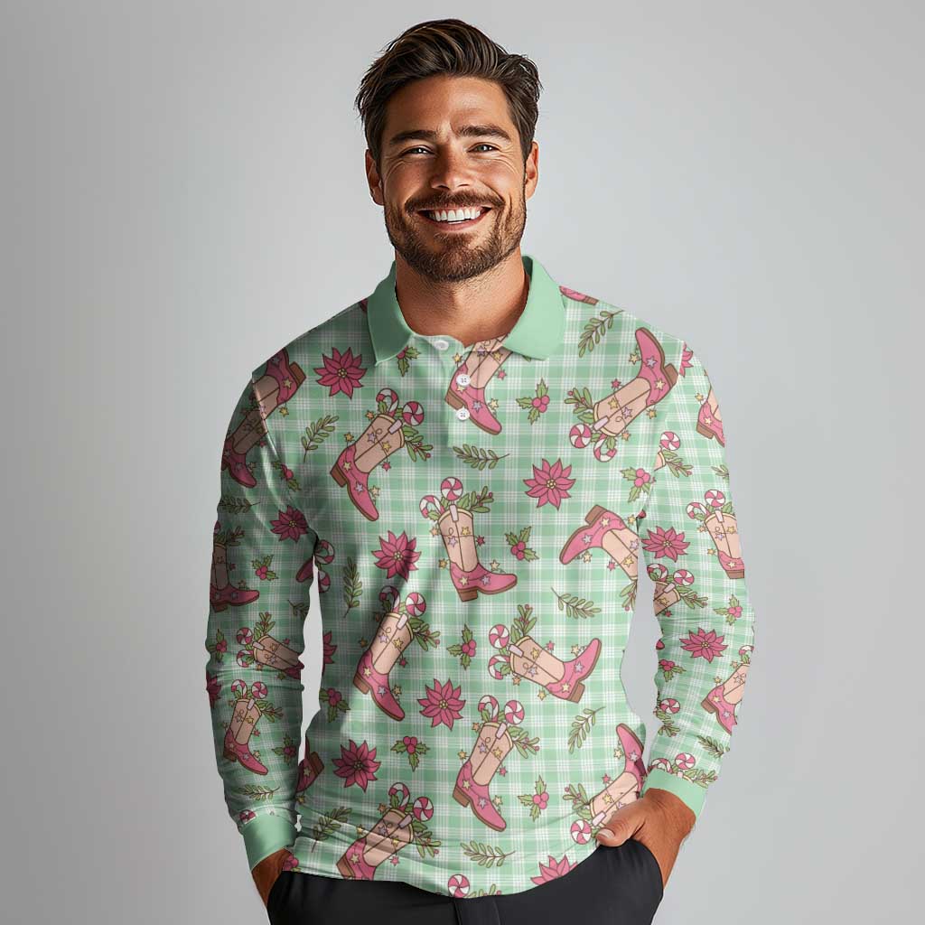 Green Paniolo Palaka Hawaiian Cowgirl Christmas Long Sleeve Polo Shirt LT9 - Polynesian Pride