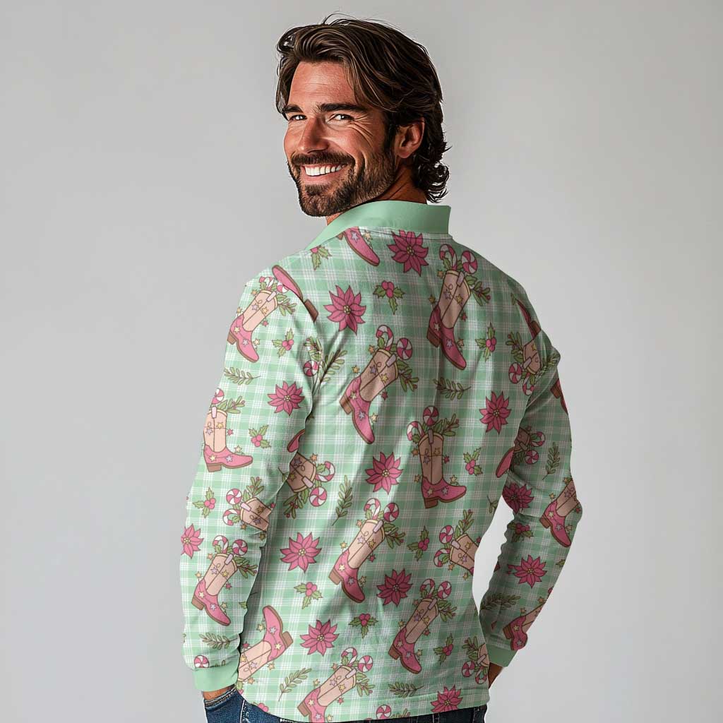 Green Paniolo Palaka Hawaiian Cowgirl Christmas Long Sleeve Polo Shirt LT9 - Polynesian Pride