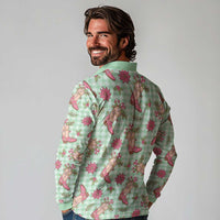 Green Paniolo Palaka Hawaiian Cowgirl Christmas Long Sleeve Polo Shirt LT9 - Polynesian Pride