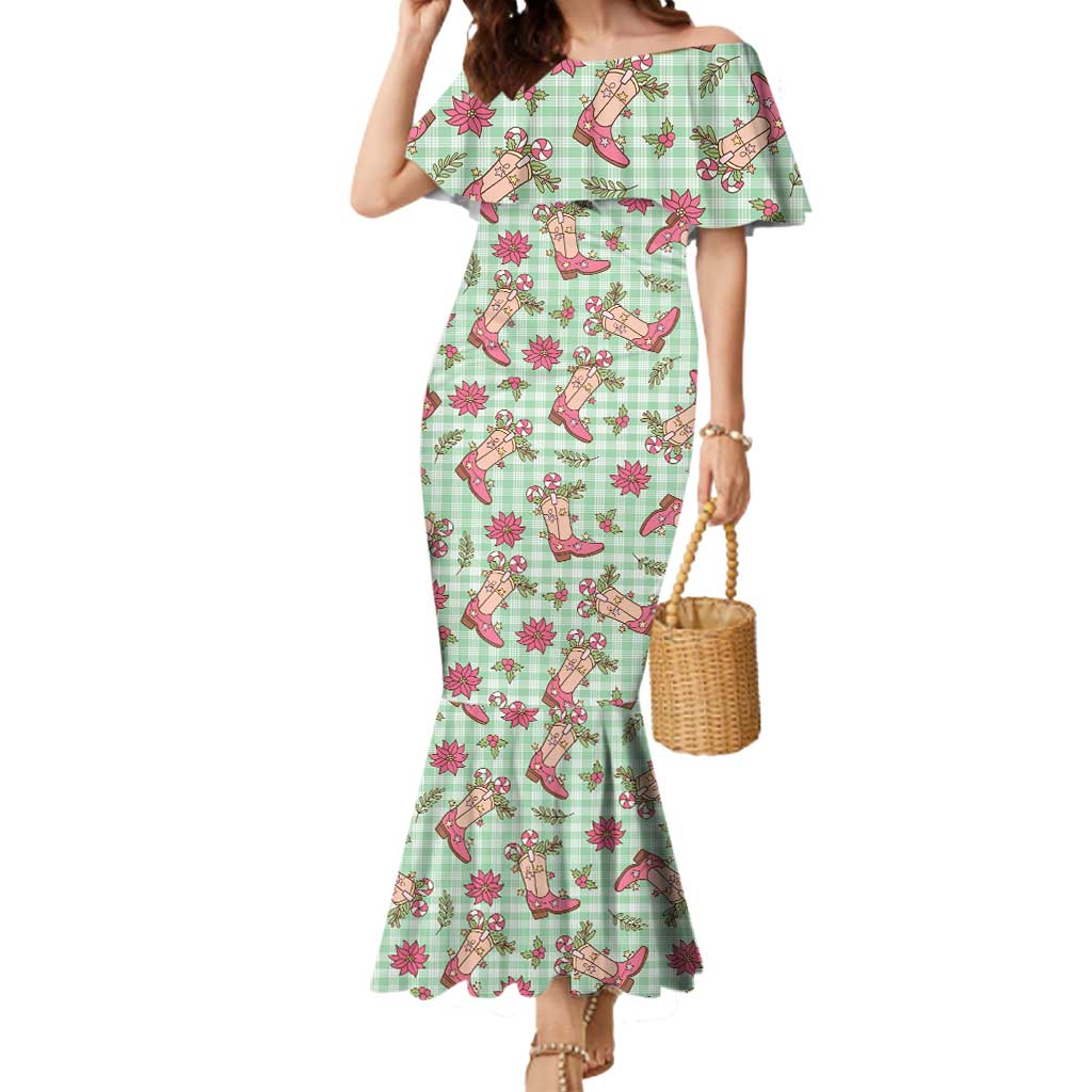 Green Paniolo Palaka Hawaiian Cowgirl Christmas Mermaid Dress LT9 Women Green - Polynesian Pride