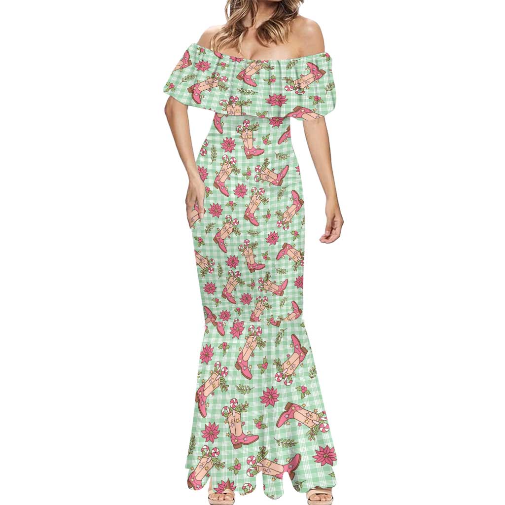 Green Paniolo Palaka Hawaiian Cowgirl Christmas Mermaid Dress LT9 - Polynesian Pride