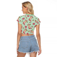 Green Paniolo Palaka Hawaiian Cowgirl Christmas Raglan Cropped T Shirt LT9 - Polynesian Pride