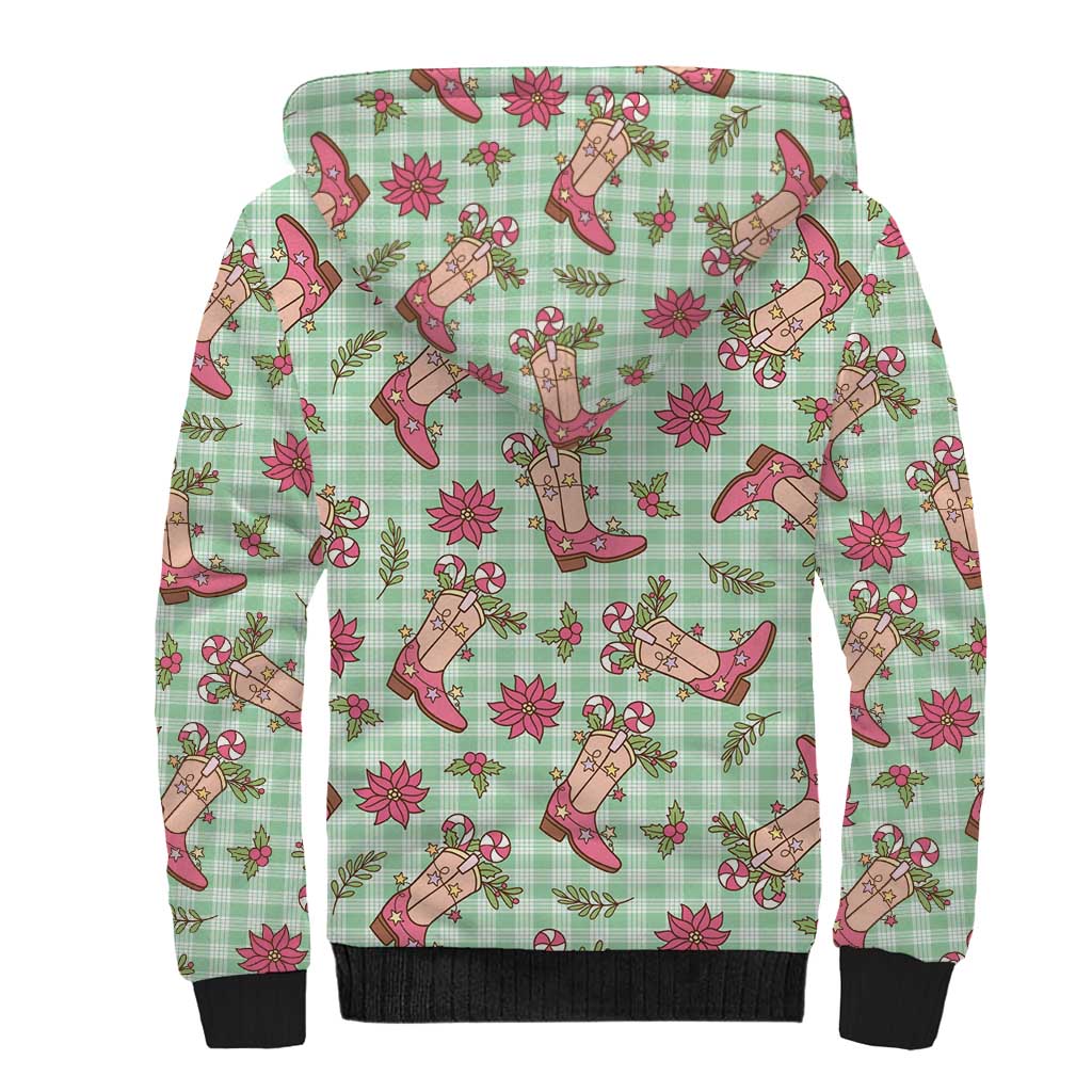Green Paniolo Palaka Hawaiian Cowgirl Christmas Sherpa Hoodie LT9 - Polynesian Pride