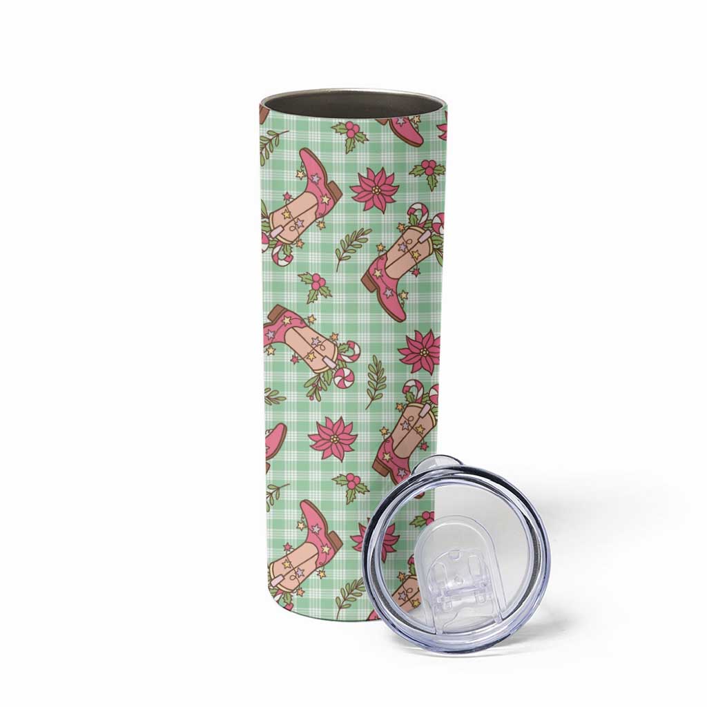 Green Paniolo Palaka Hawaiian Cowgirl Christmas Skinny Tumbler LT9 - Polynesian Pride