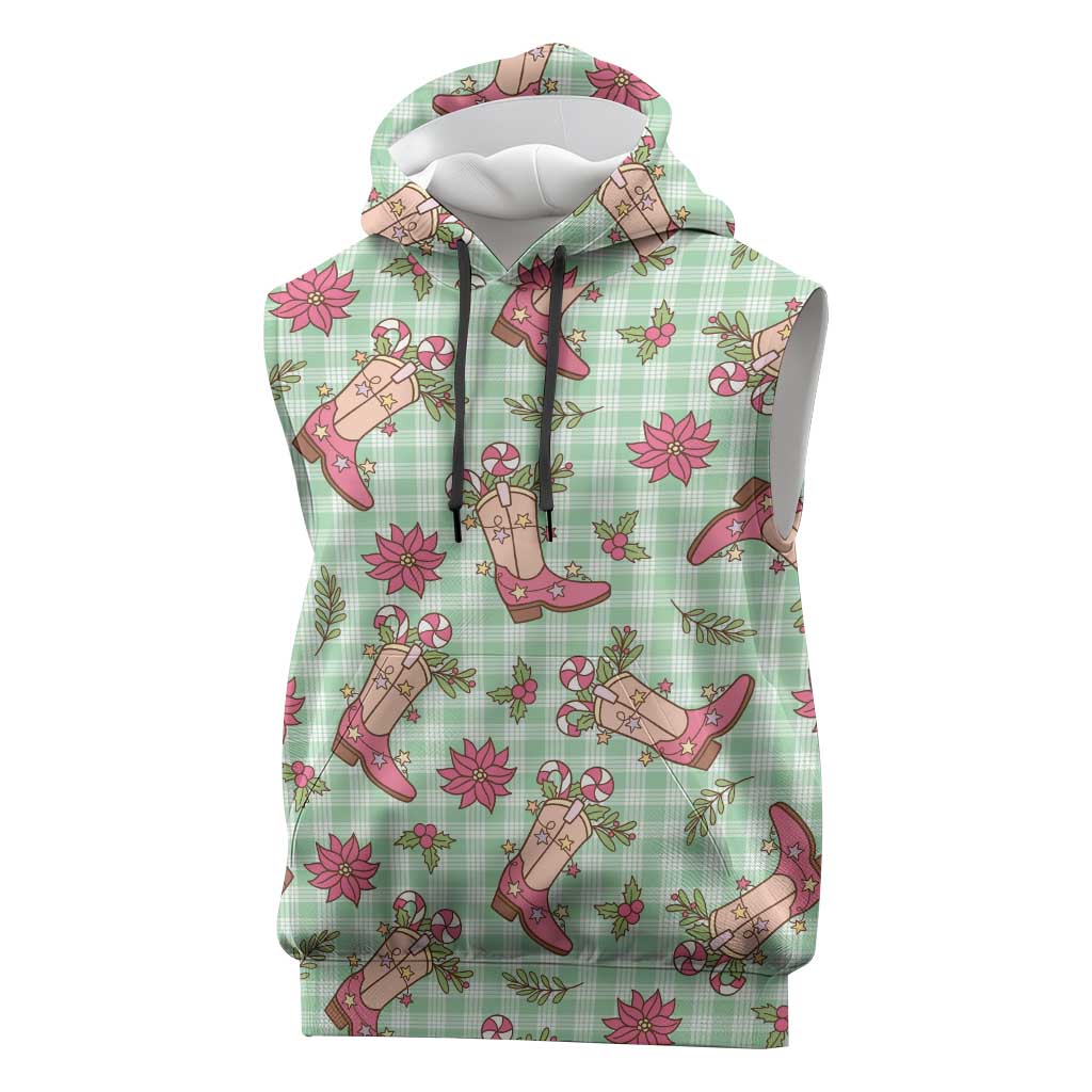 Green Paniolo Palaka Hawaiian Cowgirl Christmas Sleeveless Hoodie LT9 Green - Polynesian Pride