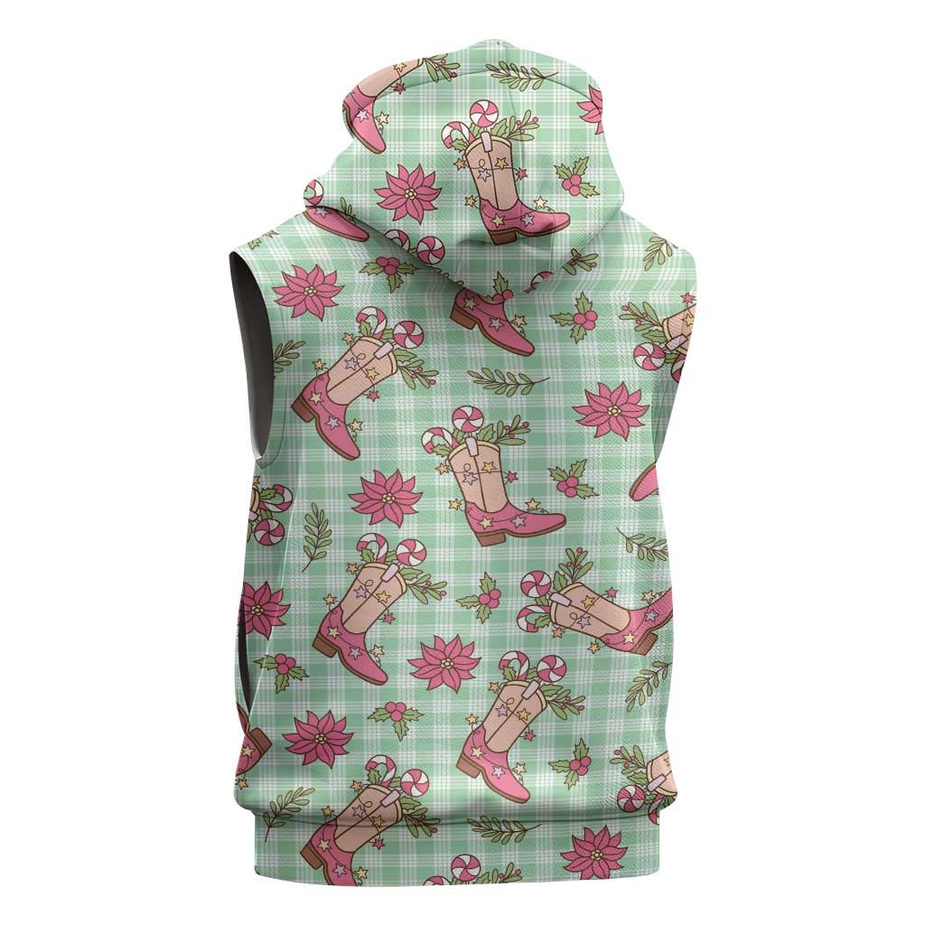 Green Paniolo Palaka Hawaiian Cowgirl Christmas Sleeveless Hoodie LT9 - Polynesian Pride
