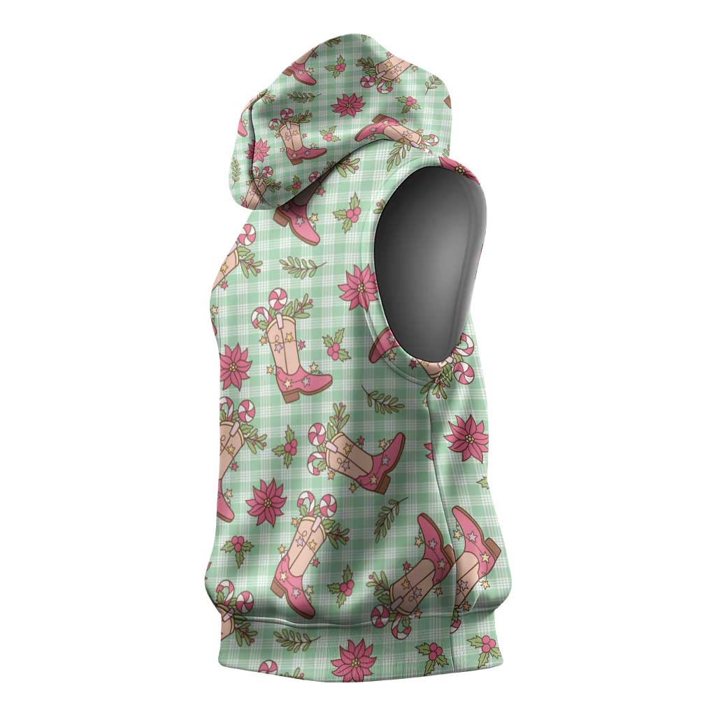 Green Paniolo Palaka Hawaiian Cowgirl Christmas Sleeveless Hoodie LT9 - Polynesian Pride