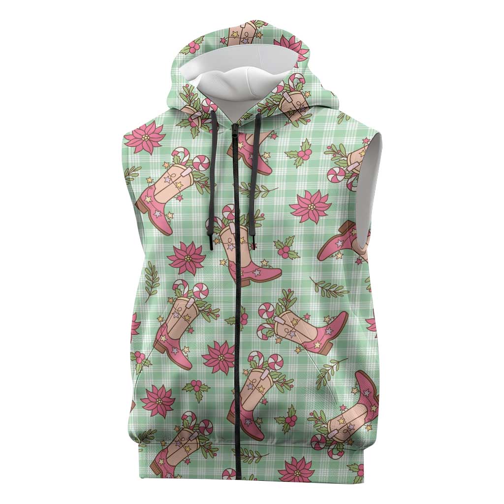 Green Paniolo Palaka Hawaiian Cowgirl Christmas Sleeveless Zip Hoodie LT9 Green - Polynesian Pride