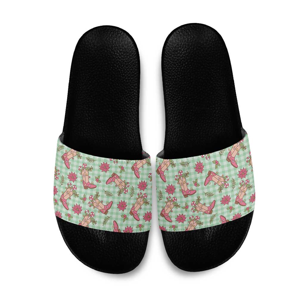 Green Paniolo Palaka Hawaiian Cowgirl Christmas Slide Sandals - Polynesian Pride