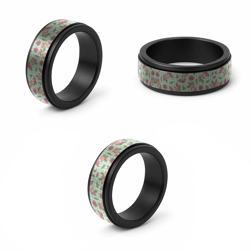 Green Paniolo Palaka Hawaiian Cowgirl Christmas Spinner Ring - Polynesian Pride