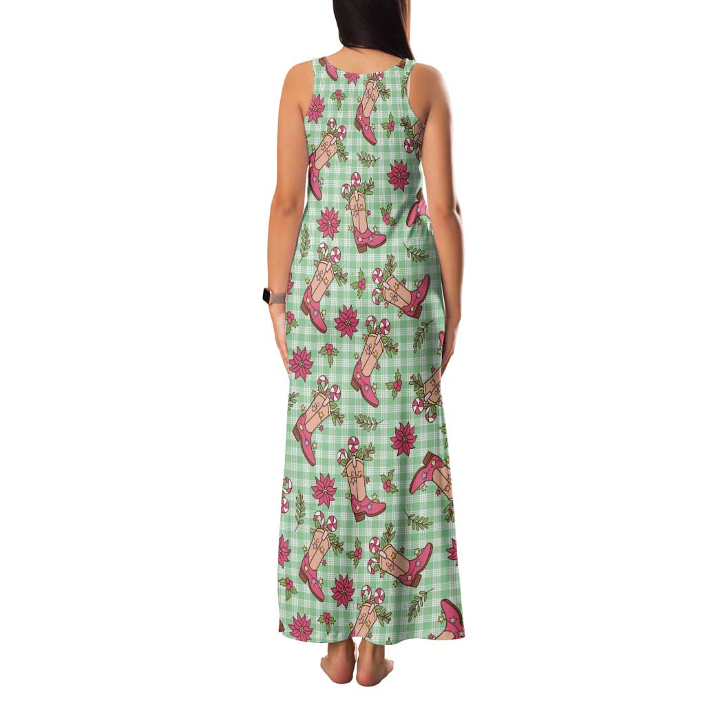 Green Paniolo Palaka Hawaiian Cowgirl Christmas Tank Maxi Dress LT9 - Polynesian Pride