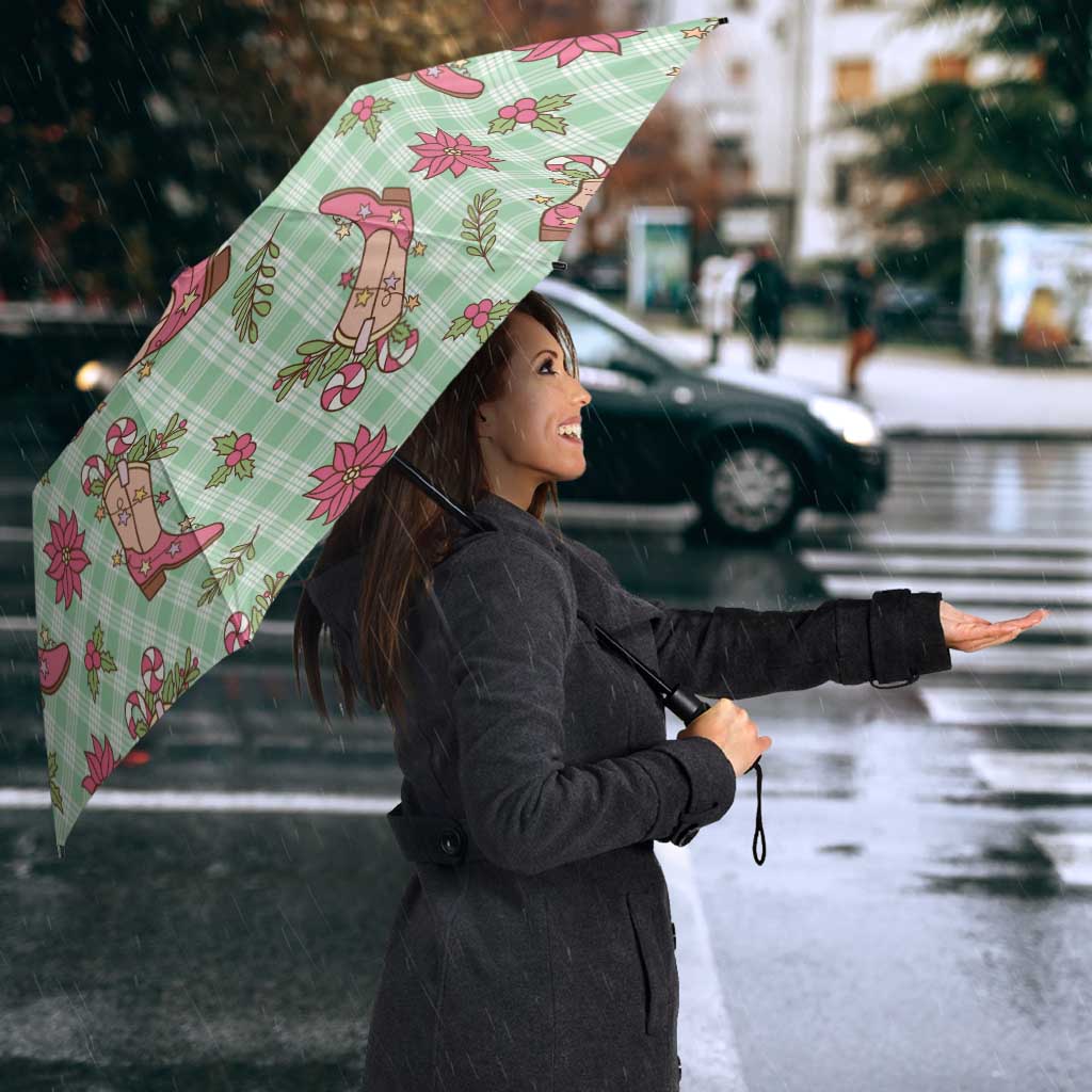 Green Paniolo Palaka Hawaiian Cowgirl Christmas Umbrella - Polynesian Pride