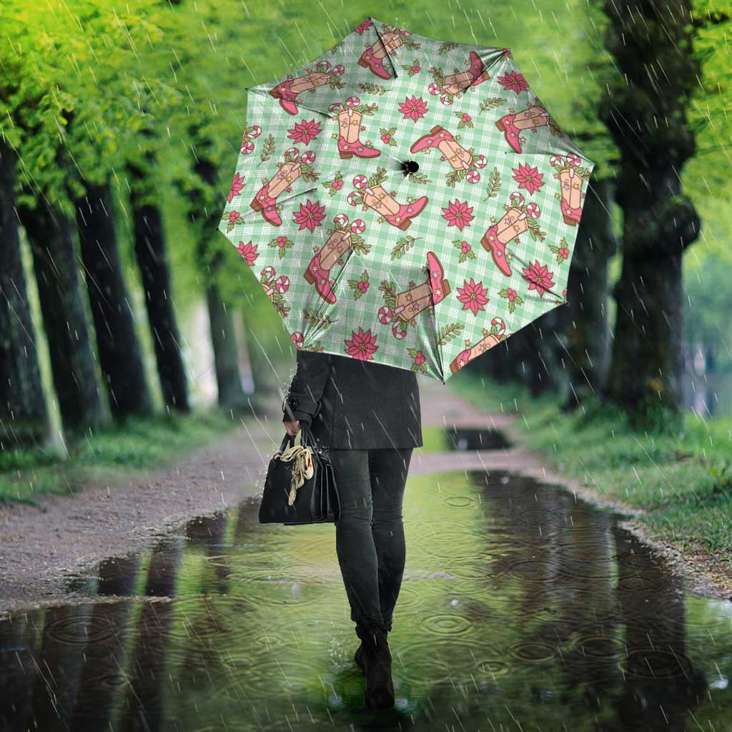 Green Paniolo Palaka Hawaiian Cowgirl Christmas Umbrella - Polynesian Pride