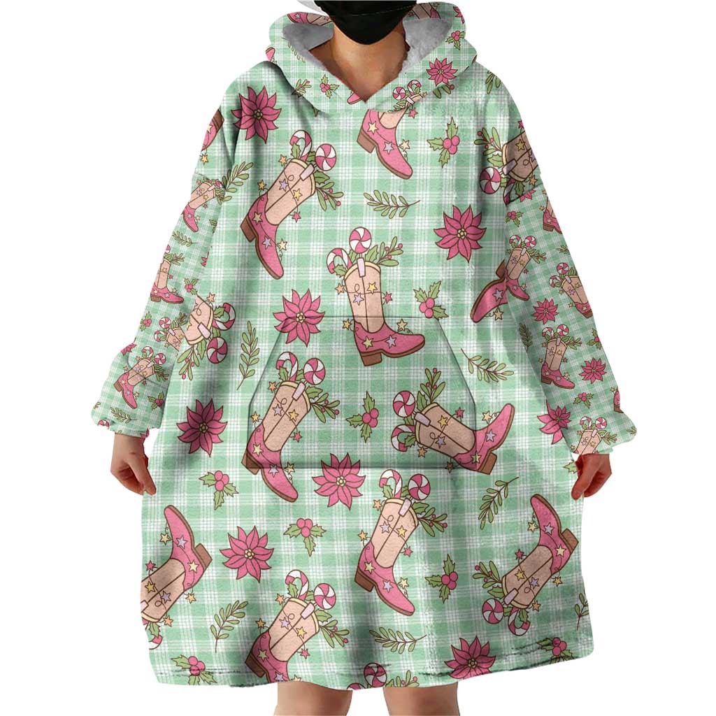 Green Paniolo Palaka Hawaiian Cowgirl Christmas Wearable Blanket Hoodie LT9 - Polynesian Pride
