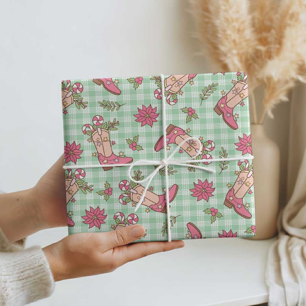 Green Paniolo Palaka Hawaiian Cowgirl Christmas Wrapping Paper - Polynesian Pride