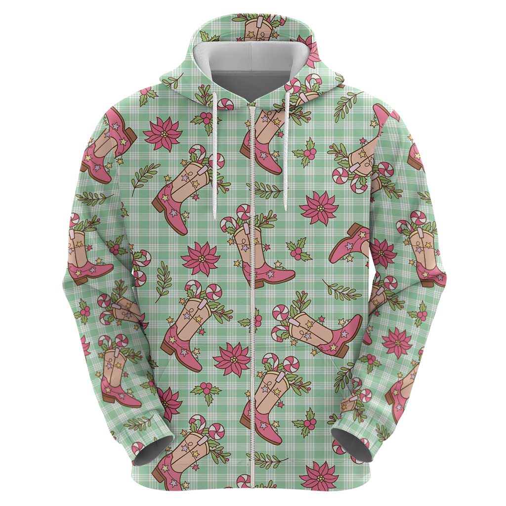 Green Paniolo Palaka Hawaiian Cowgirl Christmas Zip Hoodie LT9 - Polynesian Pride