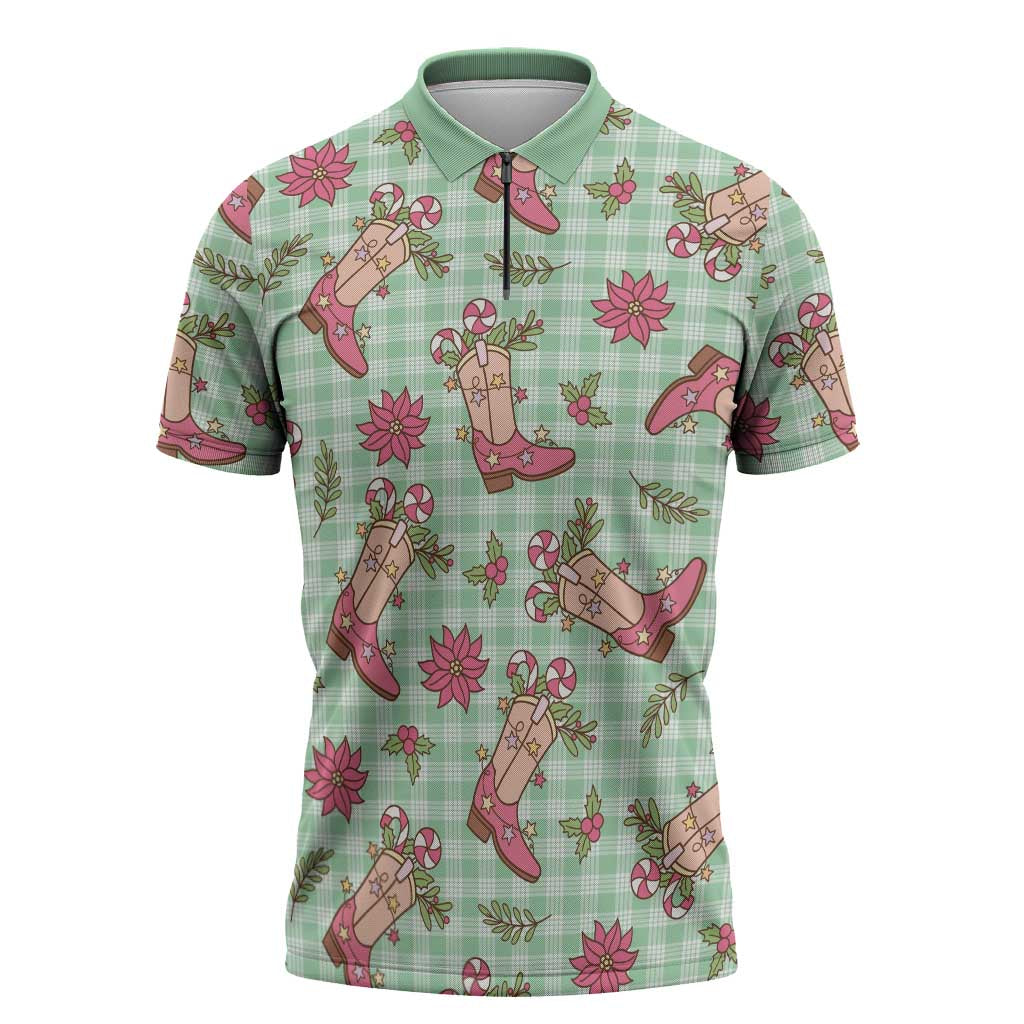 Green Paniolo Palaka Hawaiian Cowgirl Christmas Zipper Polo Shirt LT9 Green - Polynesian Pride