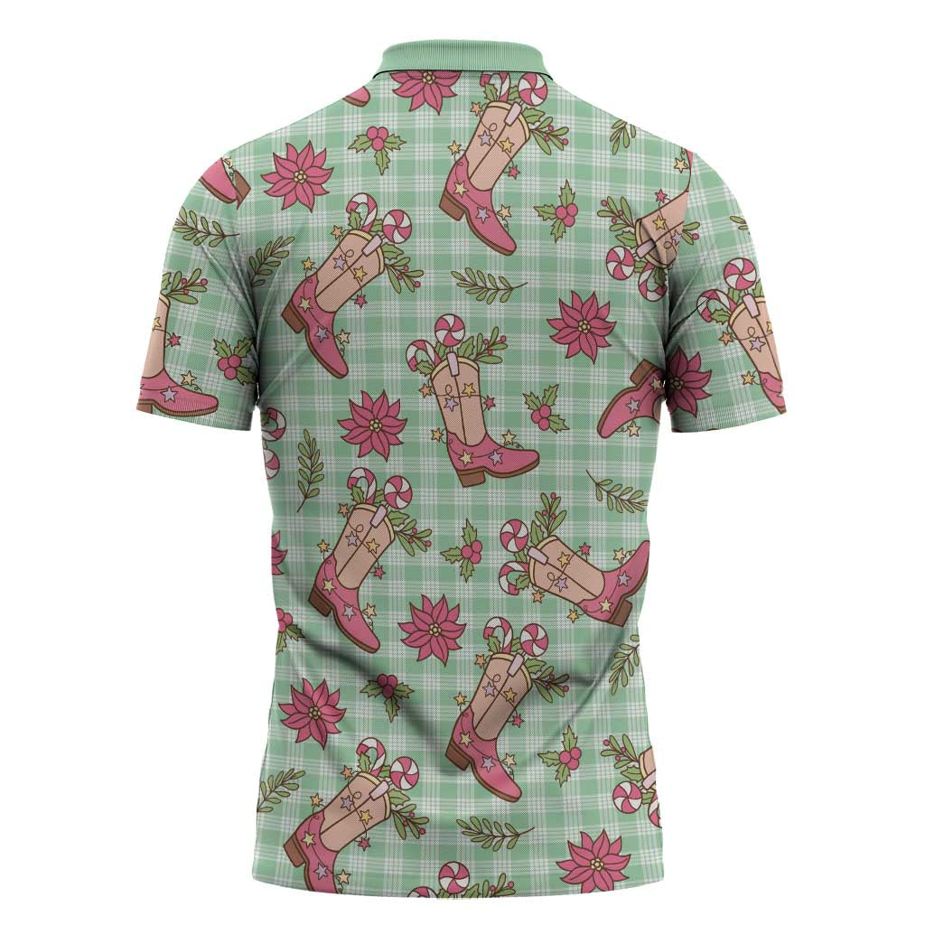 Green Paniolo Palaka Hawaiian Cowgirl Christmas Zipper Polo Shirt LT9 - Polynesian Pride
