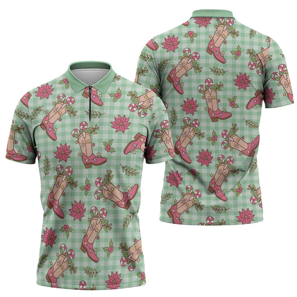 Green Paniolo Palaka Hawaiian Cowgirl Christmas Zipper Polo Shirt LT9 - Polynesian Pride
