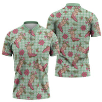 Green Paniolo Palaka Hawaiian Cowgirl Christmas Zipper Polo Shirt LT9 - Polynesian Pride