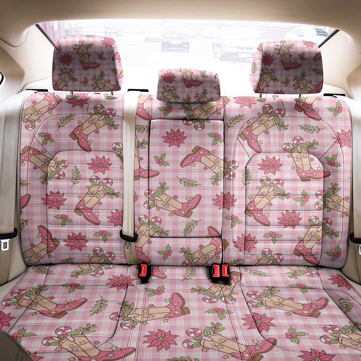 Pink Paniolo Palaka Hawaiian Cowgirl Christmas Back Car Seat Cover LT9 - Polynesian Pride
