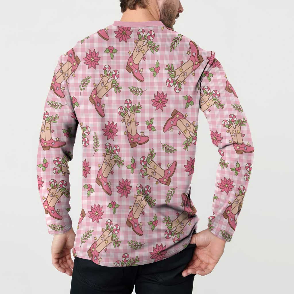 Pink Paniolo Palaka Hawaiian Cowgirl Christmas Button Sweatshirt - Polynesian Pride