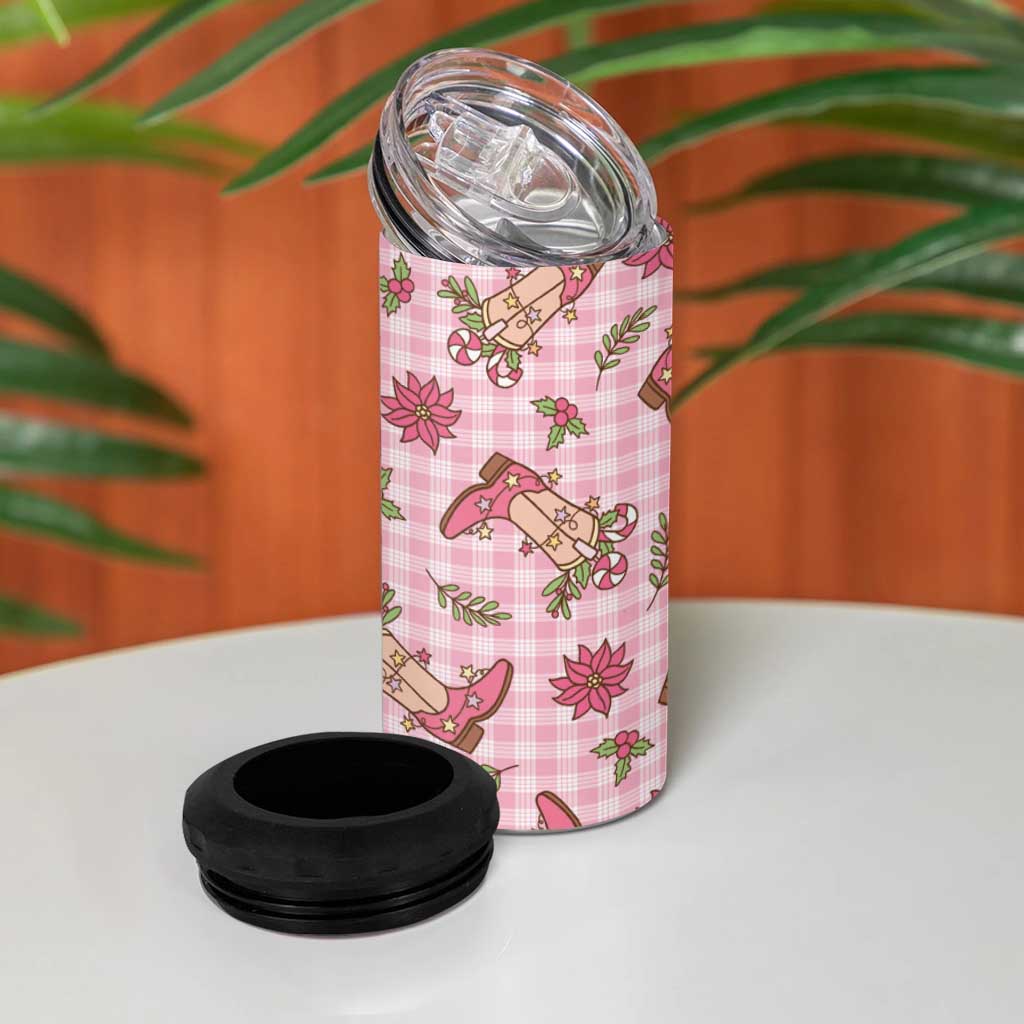 Pink Paniolo Palaka Hawaiian Cowgirl Christmas 4 in 1 Can Cooler Tumbler LT9 - Polynesian Pride