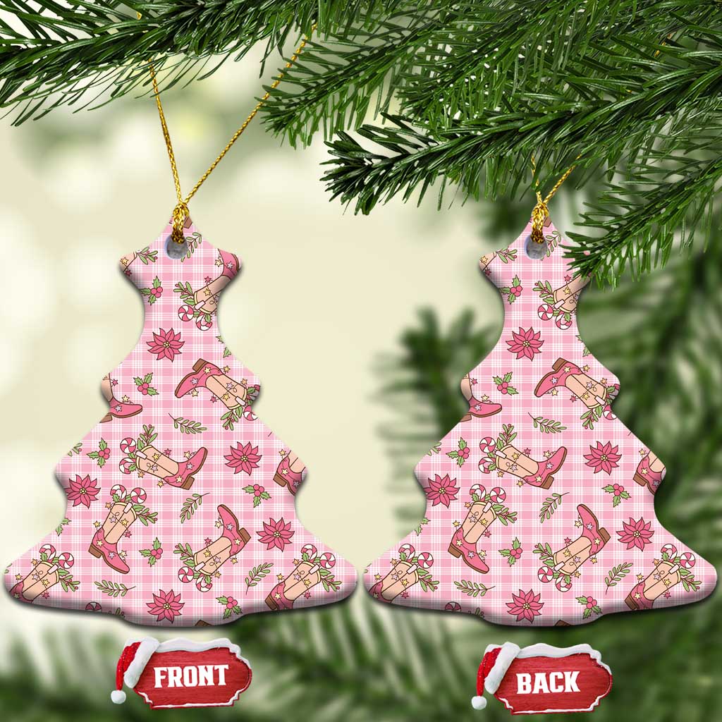 Pink Paniolo Palaka Hawaiian Cowgirl Christmas Ceramic Ornament - Polynesian Pride