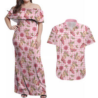 Pink Paniolo Palaka Hawaiian Cowgirl Christmas Couples Matching Off Shoulder Maxi Dress and Hawaiian Shirt LT9 Pink - Polynesian Pride