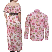 Pink Paniolo Palaka Hawaiian Cowgirl Christmas Couples Matching Off Shoulder Maxi Dress and Long Sleeve Button Shirt LT9 - Polynesian Pride