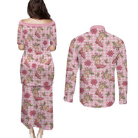 Pink Paniolo Palaka Hawaiian Cowgirl Christmas Couples Matching Puletasi and Long Sleeve Button Shirt LT9 - Polynesian Pride