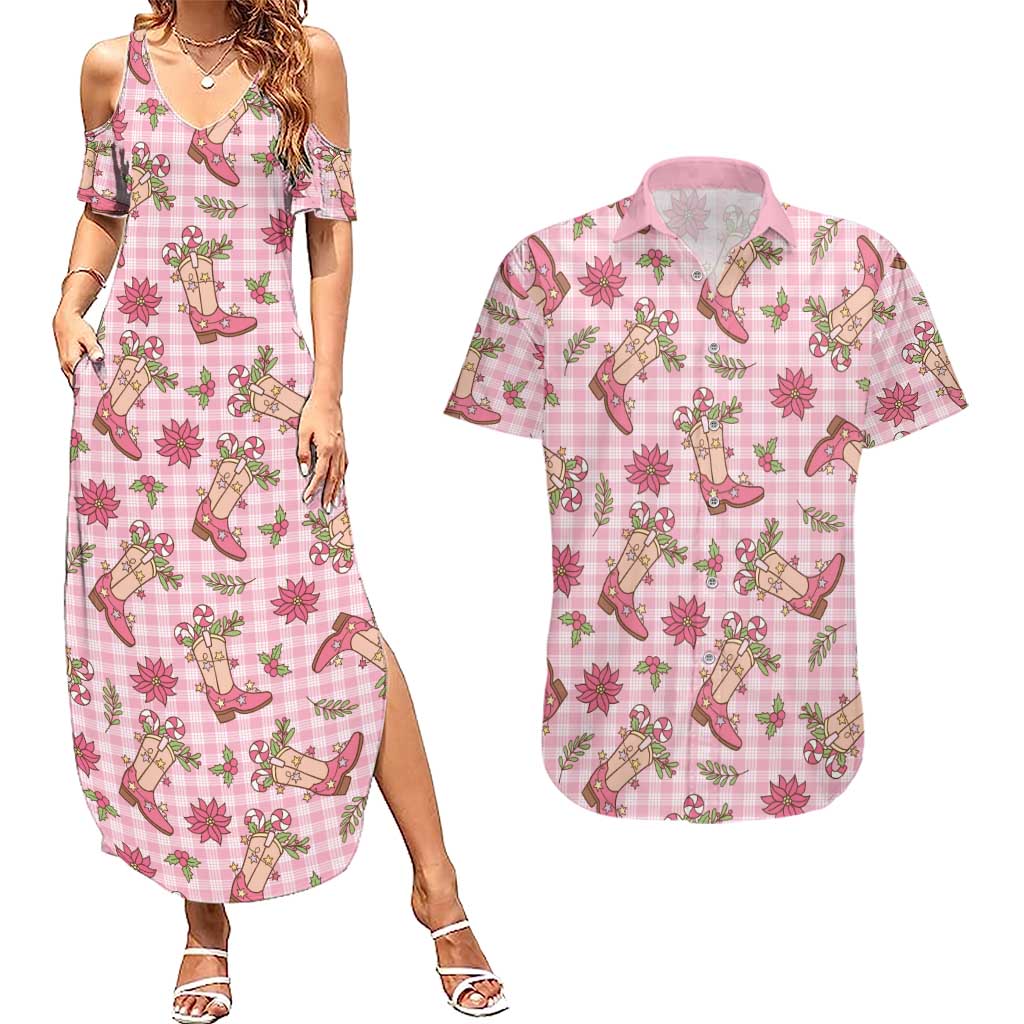 Pink Paniolo Palaka Hawaiian Cowgirl Christmas Couples Matching Summer Maxi Dress and Hawaiian Shirt LT9 Pink - Polynesian Pride