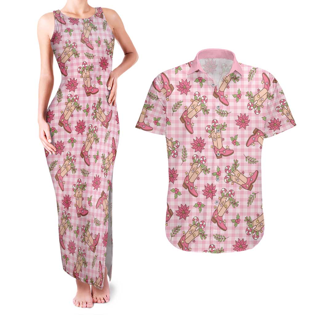 Pink Paniolo Palaka Hawaiian Cowgirl Christmas Couples Matching Tank Maxi Dress and Hawaiian Shirt LT9 Pink - Polynesian Pride