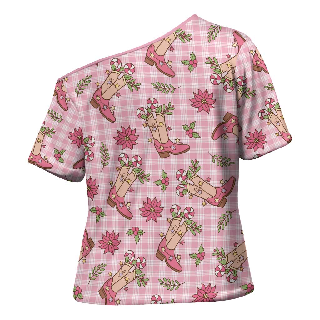 Pink Paniolo Palaka Hawaiian Cowgirl Christmas Cross Shoulder Shirt LT9 - Polynesian Pride
