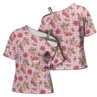 Pink Paniolo Palaka Hawaiian Cowgirl Christmas Cross Shoulder Shirt LT9 - Polynesian Pride