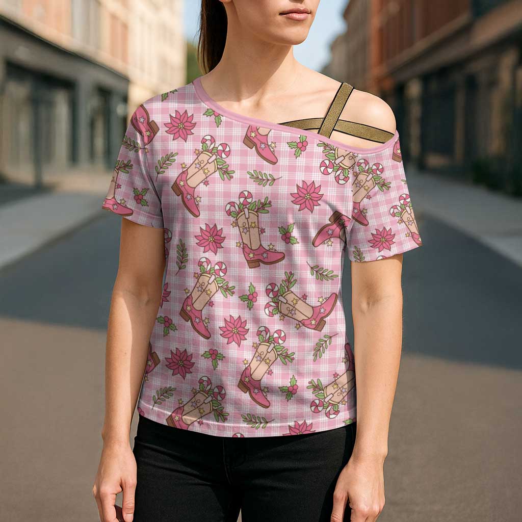 Pink Paniolo Palaka Hawaiian Cowgirl Christmas Cross Shoulder Shirt LT9 - Polynesian Pride
