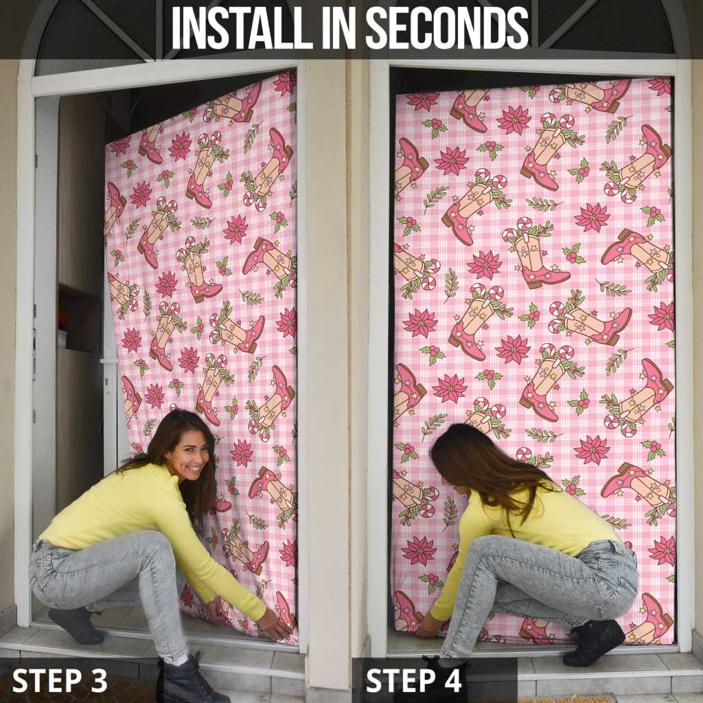Pink Paniolo Palaka Hawaiian Cowgirl Christmas Door Cover LT9 - Polynesian Pride