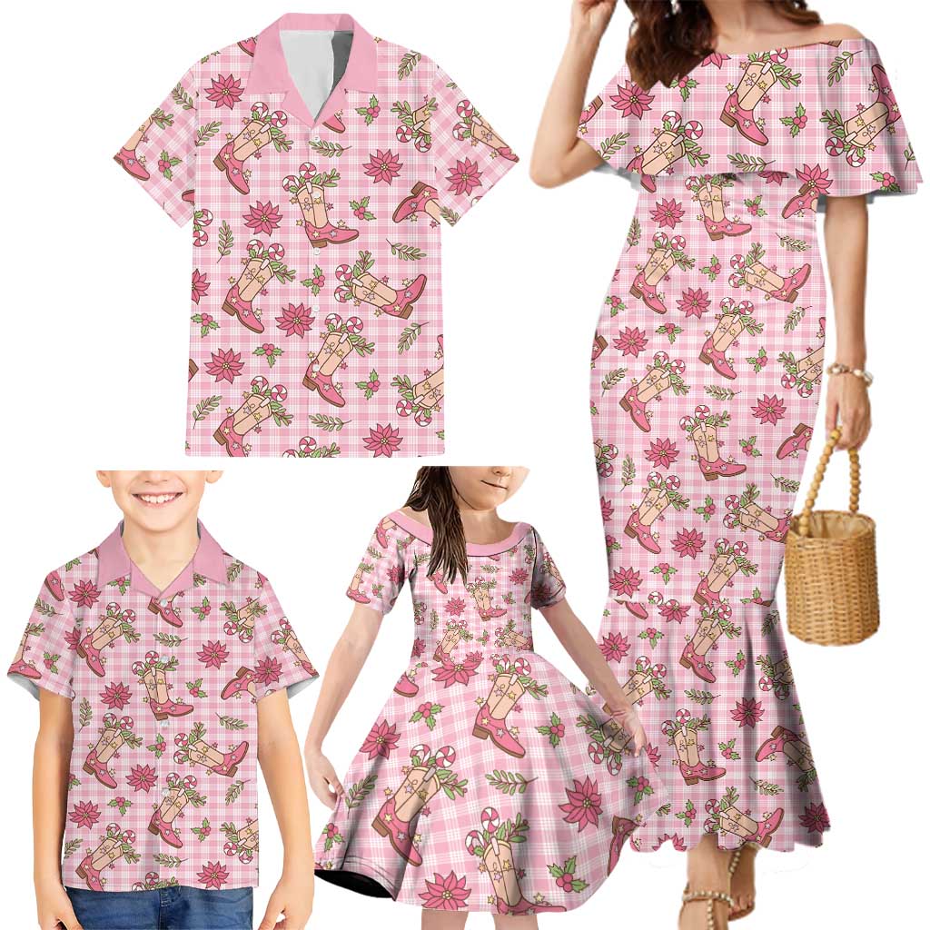Pink Paniolo Palaka Hawaiian Cowgirl Christmas Family Matching Mermaid Dress and Hawaiian Shirt - Polynesian Pride