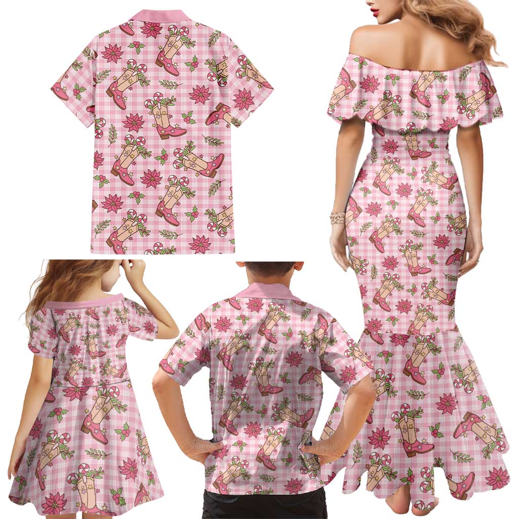 Pink Paniolo Palaka Hawaiian Cowgirl Christmas Family Matching Mermaid Dress and Hawaiian Shirt LT9 - Polynesian Pride
