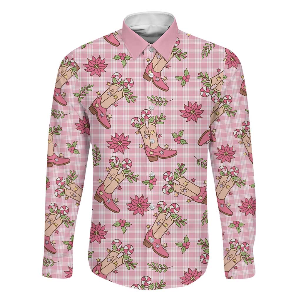 Pink Paniolo Palaka Hawaiian Cowgirl Christmas Family Matching Mermaid Dress and Hawaiian Shirt LT9 Dad's Shirt - Long Sleeve Pink - Polynesian Pride