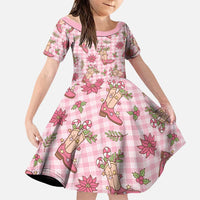 Pink Paniolo Palaka Hawaiian Cowgirl Christmas Family Matching Off The Shoulder Long Sleeve Dress and Hawaiian Shirt LT9 Daughter's Dress Pink - Polynesian Pride