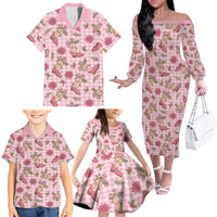 Pink Paniolo Palaka Hawaiian Cowgirl Christmas Family Matching Off The Shoulder Long Sleeve Dress and Hawaiian Shirt LT9 - Polynesian Pride
