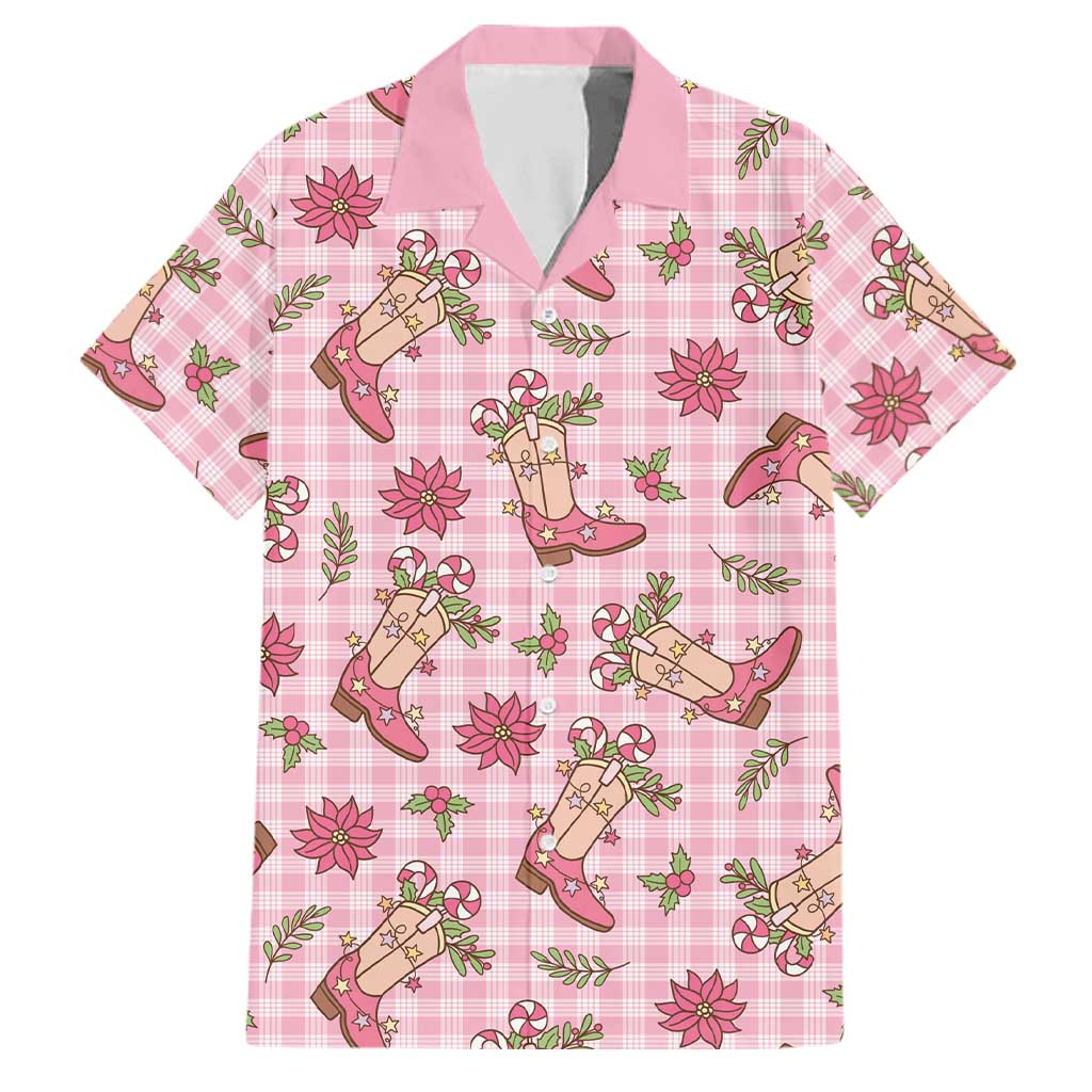 Pink Paniolo Palaka Hawaiian Cowgirl Christmas Family Matching Off The Shoulder Long Sleeve Dress and Hawaiian Shirt LT9 Dad's Shirt - Short Sleeve Pink - Polynesian Pride