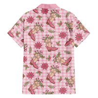 Pink Paniolo Palaka Hawaiian Cowgirl Christmas Family Matching Off The Shoulder Long Sleeve Dress and Hawaiian Shirt LT9 - Polynesian Pride