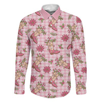 Pink Paniolo Palaka Hawaiian Cowgirl Christmas Family Matching Summer Maxi Dress and Hawaiian Shirt LT9 Dad's Shirt - Long Sleeve Pink - Polynesian Pride
