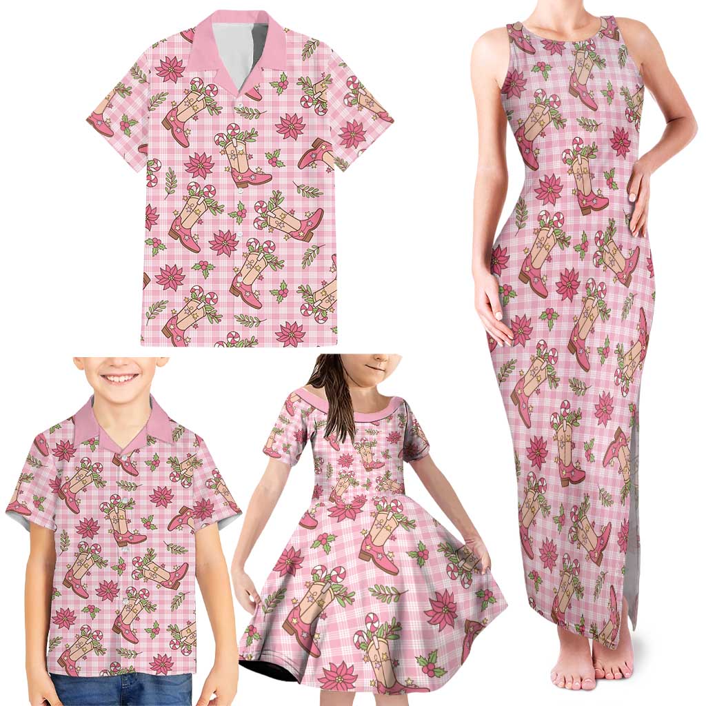 Pink Paniolo Palaka Hawaiian Cowgirl Christmas Family Matching Tank Maxi Dress and Hawaiian Shirt - Polynesian Pride