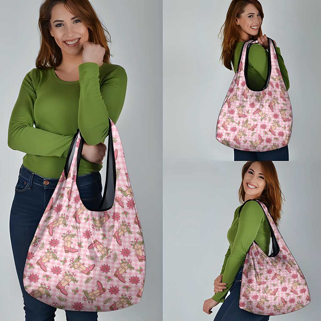 Pink Paniolo Palaka Hawaiian Cowgirl Christmas Grocery Bag - Polynesian Pride