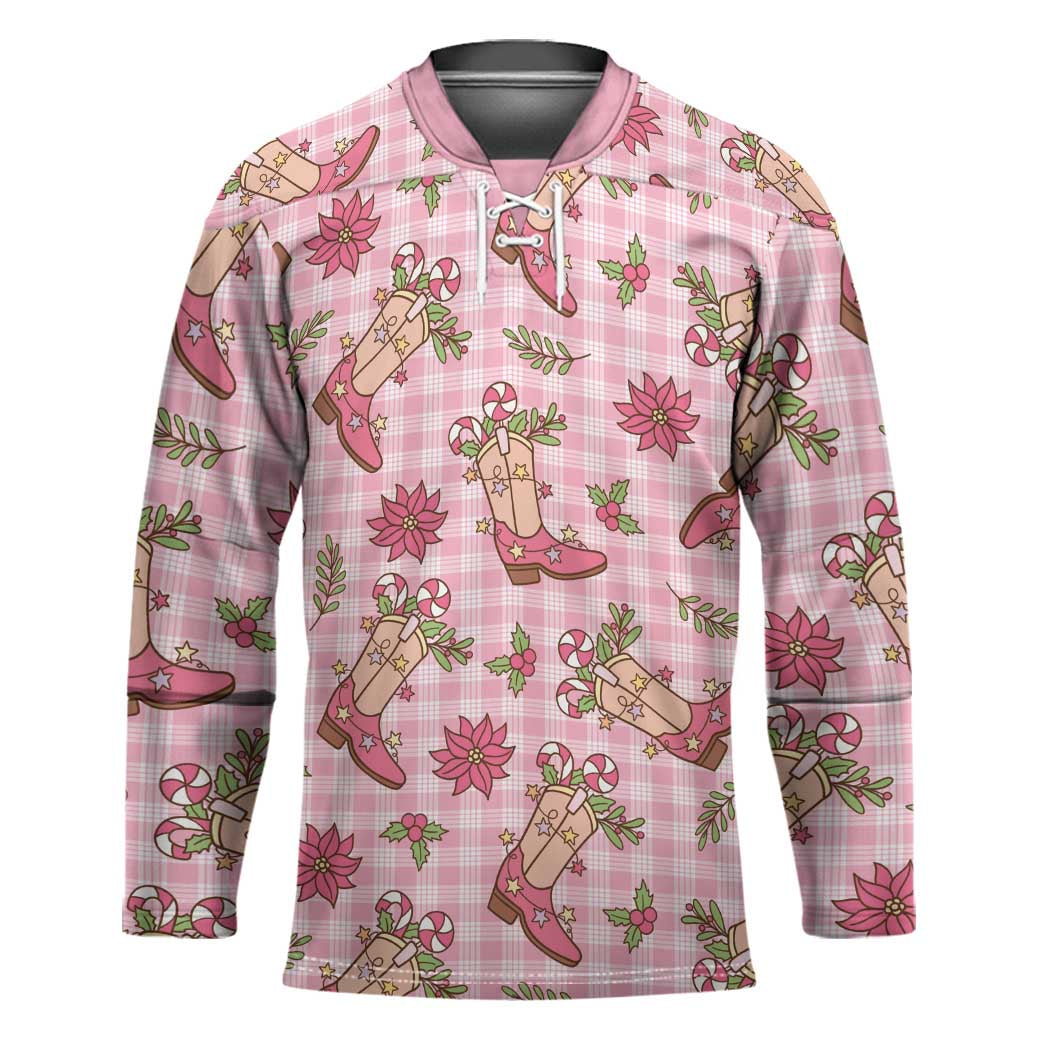Pink Paniolo Palaka Hawaiian Cowgirl Christmas Hockey Jersey LT9 Unisex Pink - Polynesian Pride